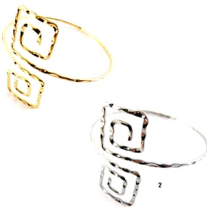 Greek key meander upper arm bangle Greek spiral adjustable hammered upper bracelet Greek jewellery Handcrafted silver or goldplated arm cuff