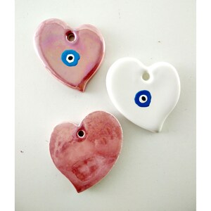1piece evil eye ceramic enamelled heart pendant Greek evil eye ceramic handmade charm Diy jewelry supply Handpainted wedding evil eye favors