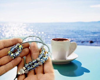 Greek komboloi Glass evil eye worry beads Traditional Greek man's gift Anxiety relief beads Antistress gift
