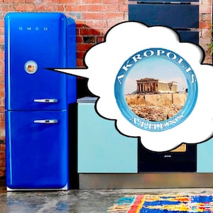 Athenian Acropolis fridge magnet Greek flag wooden button magnet Evil eye magnet Refrigerator magnet keepsake souvenir Collectible gift