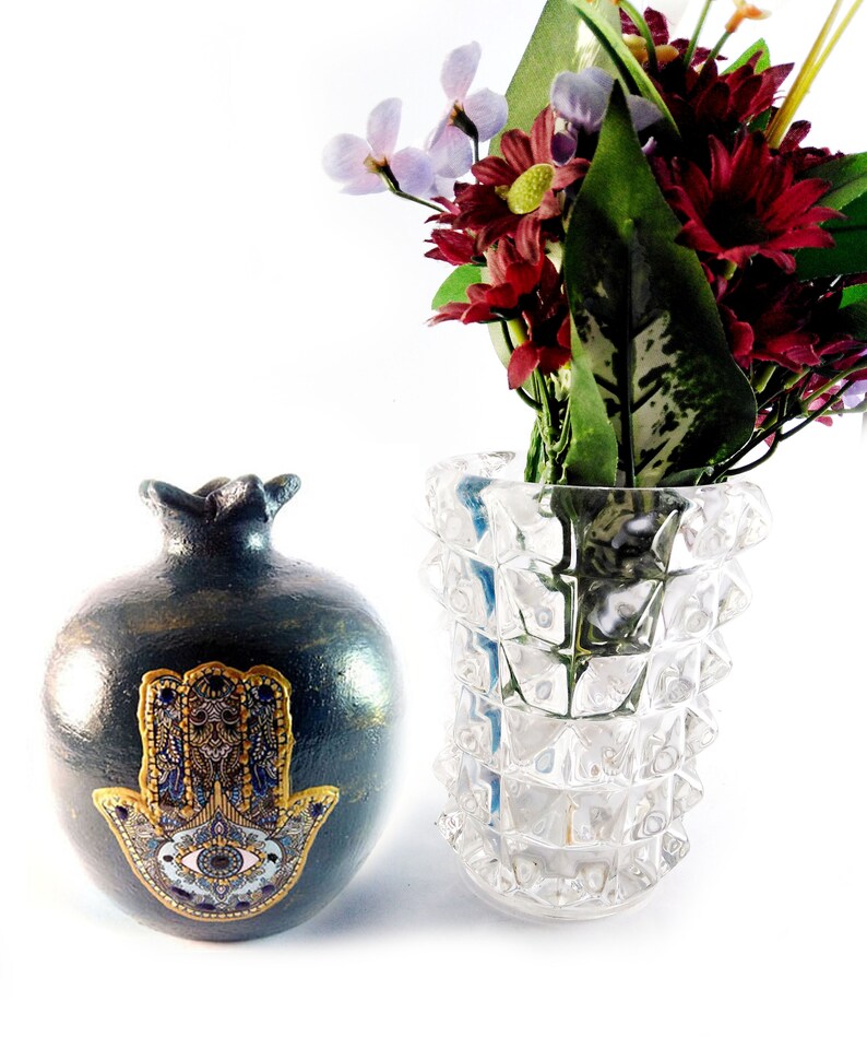 Pomegranate with Hamsa Table ornament with evil eye Greek evil eye amulet for home Unique decoration gift Ceramic art Hamsa talisman