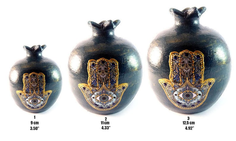 Pomegranate with Hamsa Table ornament with evil eye Greek evil eye amulet for home Unique decoration gift Ceramic art Hamsa talisman