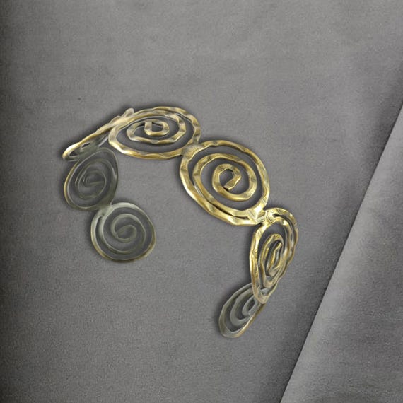 Greek spiral adjustable hammered bracelet Meander cuff bracelet Handcrafted copper, brass, white brass, antique silver-plated jewellery
