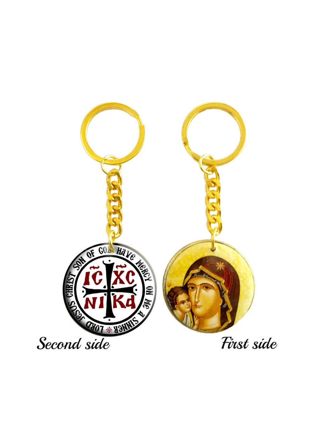 Personalized Wooden Religious Keychain Twosided Keyring Greek Orthodox