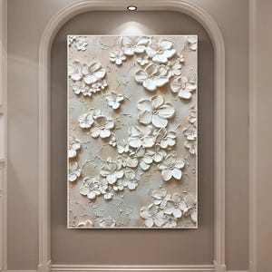 Hand-painted Original 3D White Flower Oil Painting, Abstract Blossom Canvas Art, Impasto Textured Floral Wall Art, Modern Bedroom Home Decor