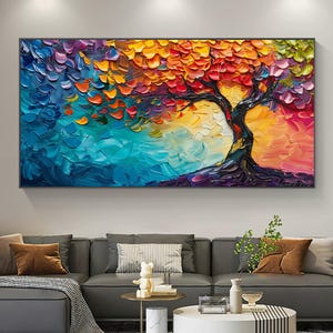 Original Blooming Colorful Tree Oil Painting, Abstract Tree of Life Canvas Art, Large Textured Wall Art, Living Room Decor Personalized Gift