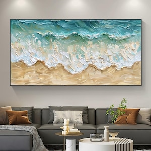 Original Green 3D Sea Wave Oil Painting, Abstract Ocean Seascape Canvas Art, Large Textured Wall Art, Modern Beach Home Decor, Handmade Gift