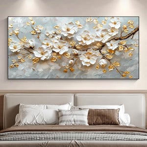 3D Impasto Textured White Flower Oil Painting Original Floral Wall Art Large Abstract Blossom Canvas Art Modern Living Room Home Decor Gifts