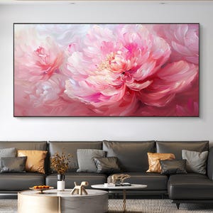 Original Pink Flower Oil Painting, Abstract Blooming Blossom Painting,  Large Textured Wall Art, Modern Floral Painting, Living Room Decor