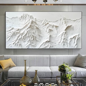 Handmade 3D White Mountain Oil Painting, Abstract Snow Mountain Wall Art, Original Natural Landscape Canvas Art, Modern Living Room Decor