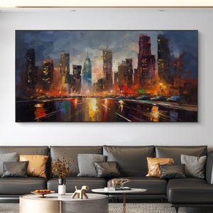 Original Cityscape Oil Painting, Abstract City Landscape Painting, Modern Urban Architecture Canvas Art, Large Wall Art, Living Room Decor