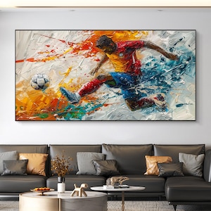 Large Original Football Oil Painting, Abstract Football Match Painting, Soccer Sports Canvas Art, Textured Wall Art, Living Room Wall Decor