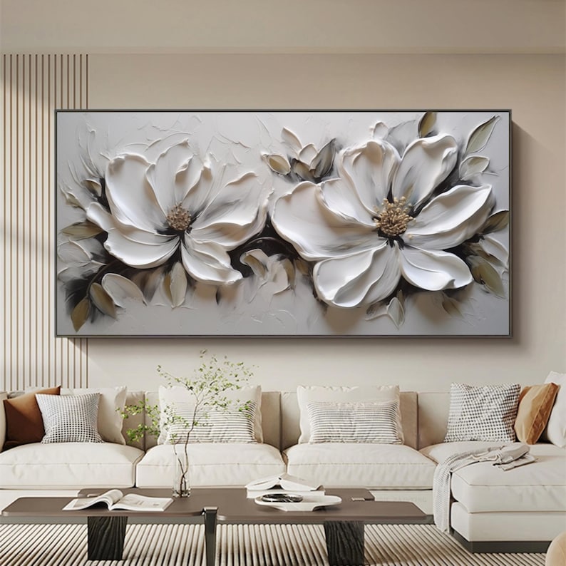 Original Peony Flower Oil Painting, Large 3D Textured Floral Wall Art ...