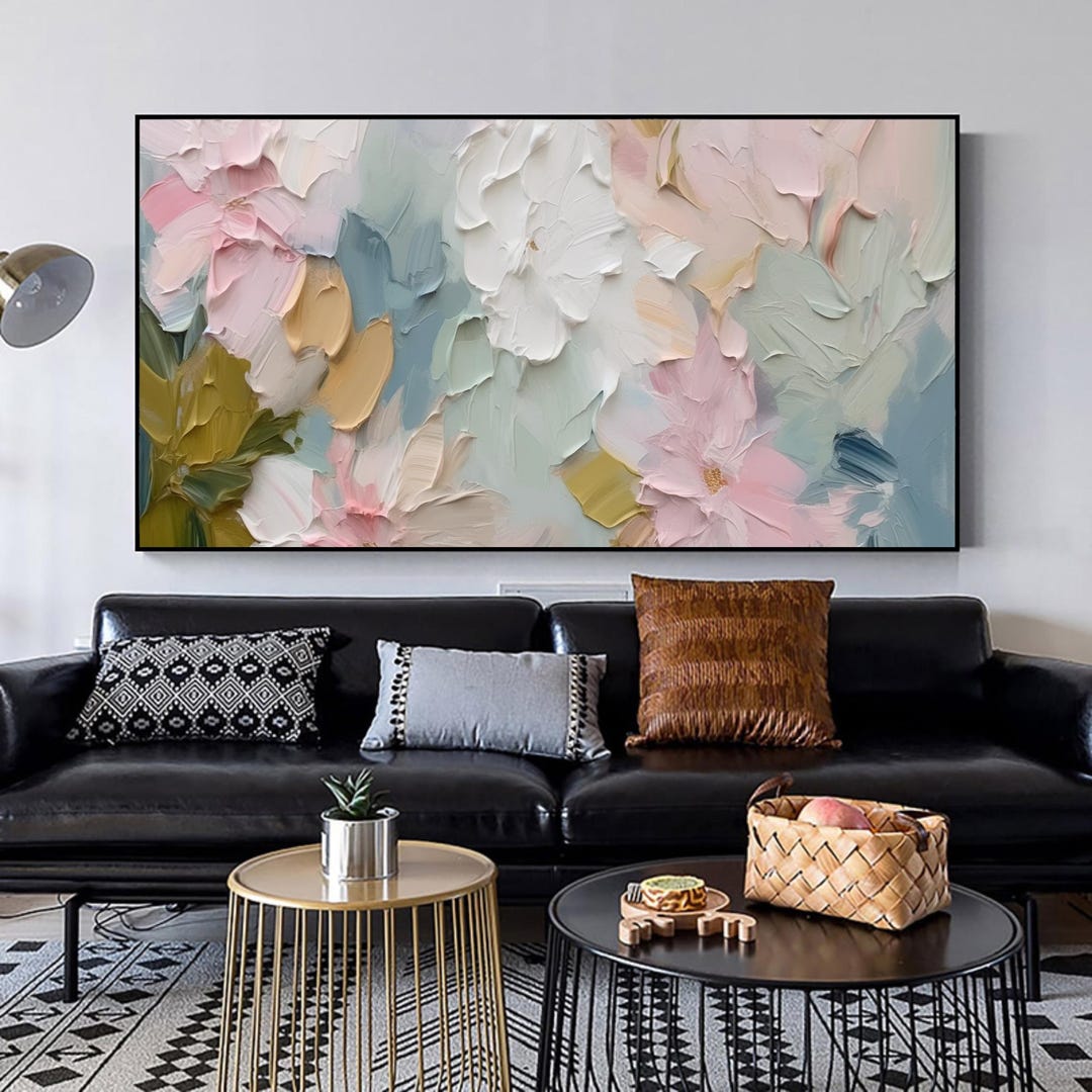 Pastel Floral Impasto Oil Painting, Textured Palette Knife Flower Art ...