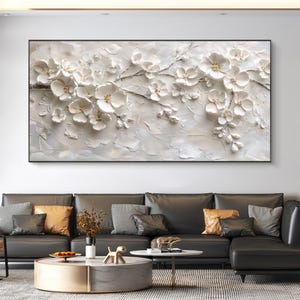 Original Blooming Cherry Blossom Oil Painting, Abstract White Flower Canvas Art, Large 3D Floral Wall Art, Modern Living Room Home Decor