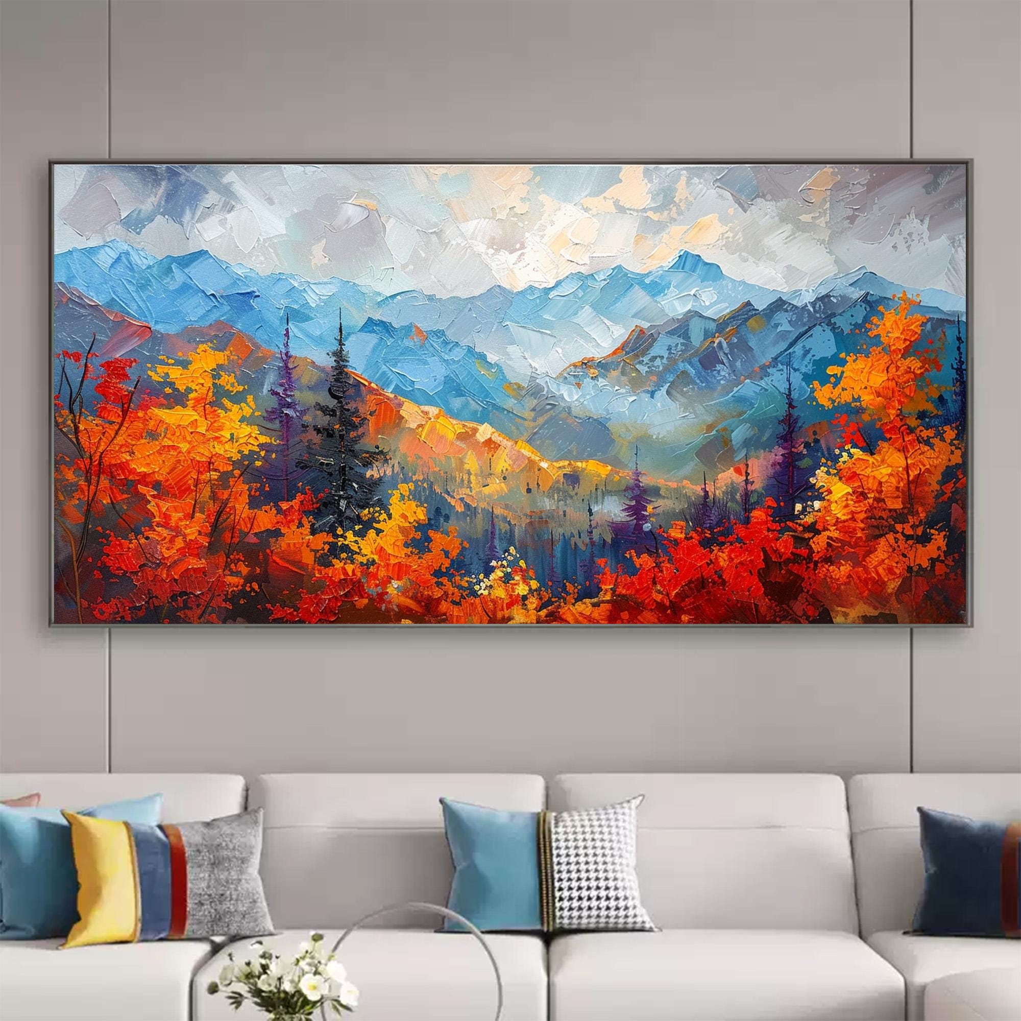 Original Mountain Scenery Oil Painting on Canvas, Abstract