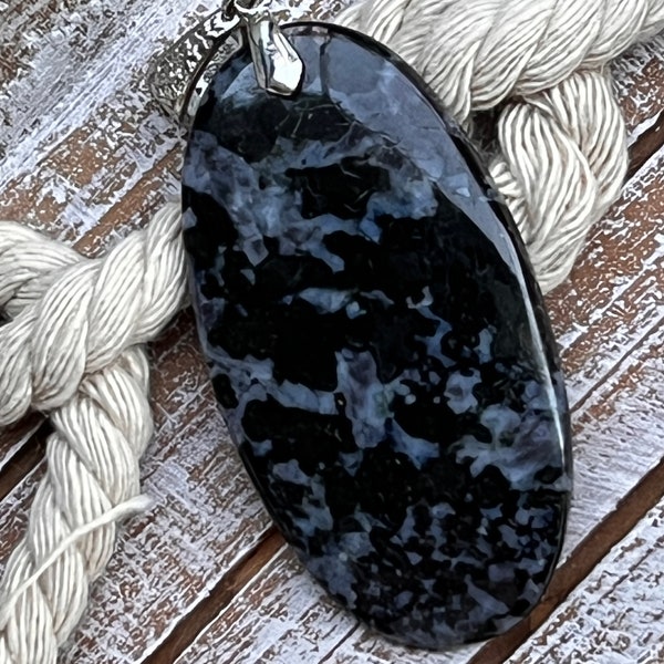 SALE Gabbro Gemstone Pendant with stainless steel necklace, Gabbro Gemstone Necklace, Gemstone Necklace