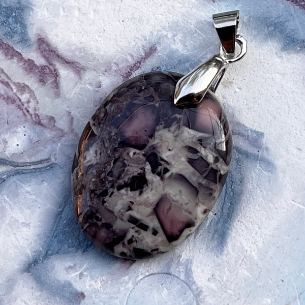 52024  Porcelain  Jasper Gemstone Pendant (33.5CT) with stainless steel necklace, Gemstone Necklace, Gift for Her