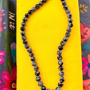 62025 Snowflake Obsidian Gemstone Beaded Necklace, gift for her
