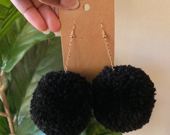 Big Black and Gold Pom Pom earrings