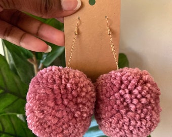 Big Rose Pink Pom Pom earrings | Spring Pink Pom Pom Earrings