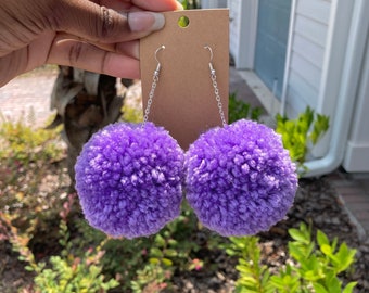 Big & Small Lilac Purple Pom Pom earrings | Bright Pastel Purple Earrings