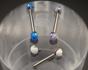 Titanium internally threaded barbell with claw set opal balls for 1.6mm/14g piercings