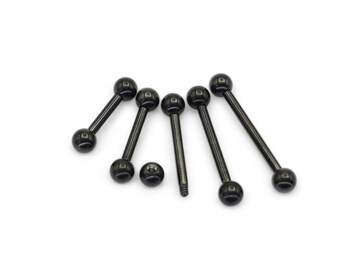 Titanium barbell 1,6 mm/14 g x 8 mm-18 mm met externe schroefdraad en PVD zwarte afwerking. Per stuk verkocht, niet als paar.