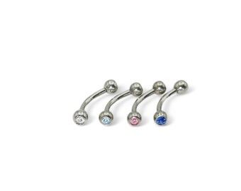 Titanium barbell 1.2mm/16g, double jewelled, 6mm and 7mm length. Sold singly, not as a pair.