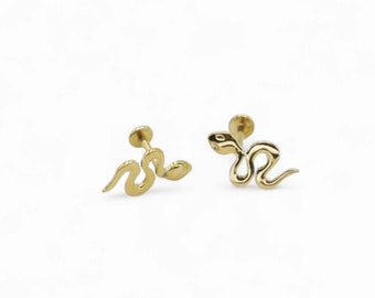 Gold Titanium push fit snake on threadless labret stud for 1mm/18g and 1.2mm/16g piercings. Sold singly, not as a pair.