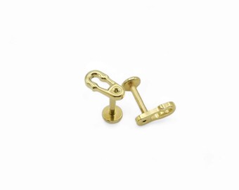 Gold titanium safety pin push fit threadless stud for 1.2mm/18g piercings. Sold singly, not as a pair.