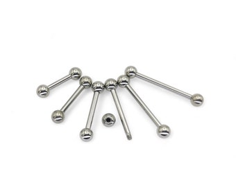 Titanium barbell 1.6mm/14g x 8mm-18mm externally threaded with 4mm or 5mm balls. Sold singly, not as a pair.