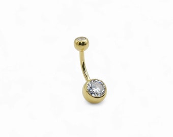 Gold titanium double jewelled navel bar for 1.6mm/14g x 10mm piercings