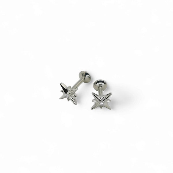 Titanium 1.2mm/16g internally threaded labret stud with jewelled titanium star. Sold singly, not as a pair.