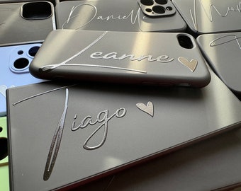 Personalised Gloss Name Silicon Black Matt Phone Case Cover for Apple iPhone Custom Name 3D Embossed Gloss Effects