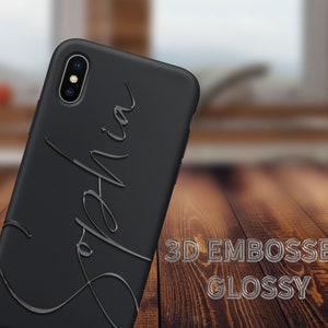 Personalised Gloss Name Silicon Black Matt Phone Case Cover for Apple iPhone Custom Monogram Embossed Gloss Print