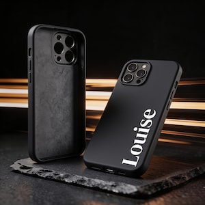 Personalised Name Phone Case | Matte Black Silicone Case with Custom Serif Name | Gift for Her bild 1