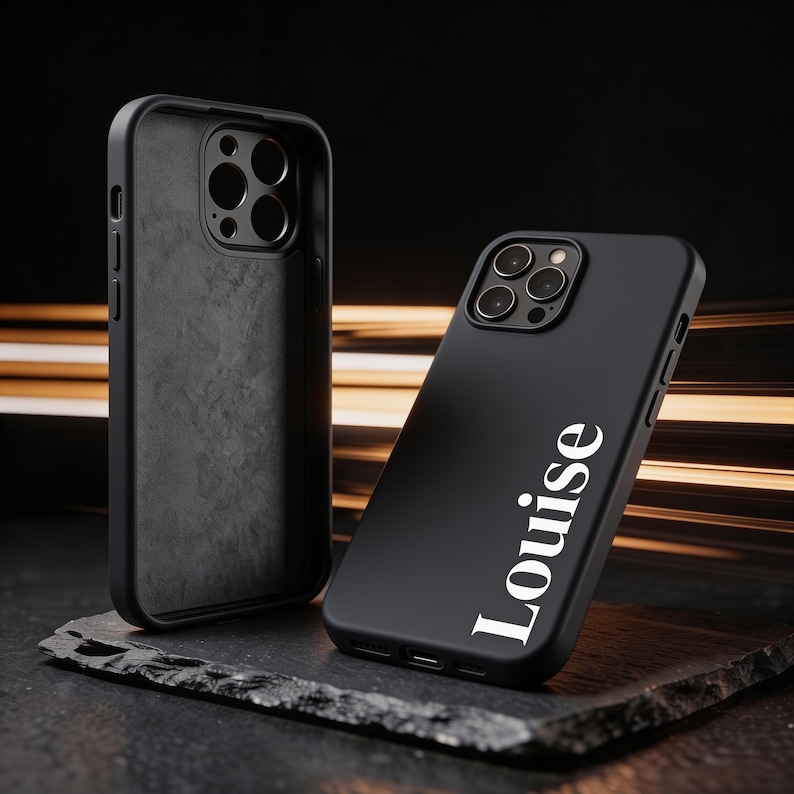 Personalised Name Phone Case | Matte Black Silicone Case with Custom Serif Name | Gift for Her bild 1