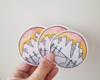 Geographic Mountain sticker | Mountain sticker | Watercolor mountain sticker | Nature sticker | Laptop decal