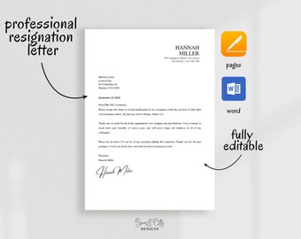 Resignation letter template, Resignation letter, Resignation, Editable resignation letter, Customizable for mac pages and word