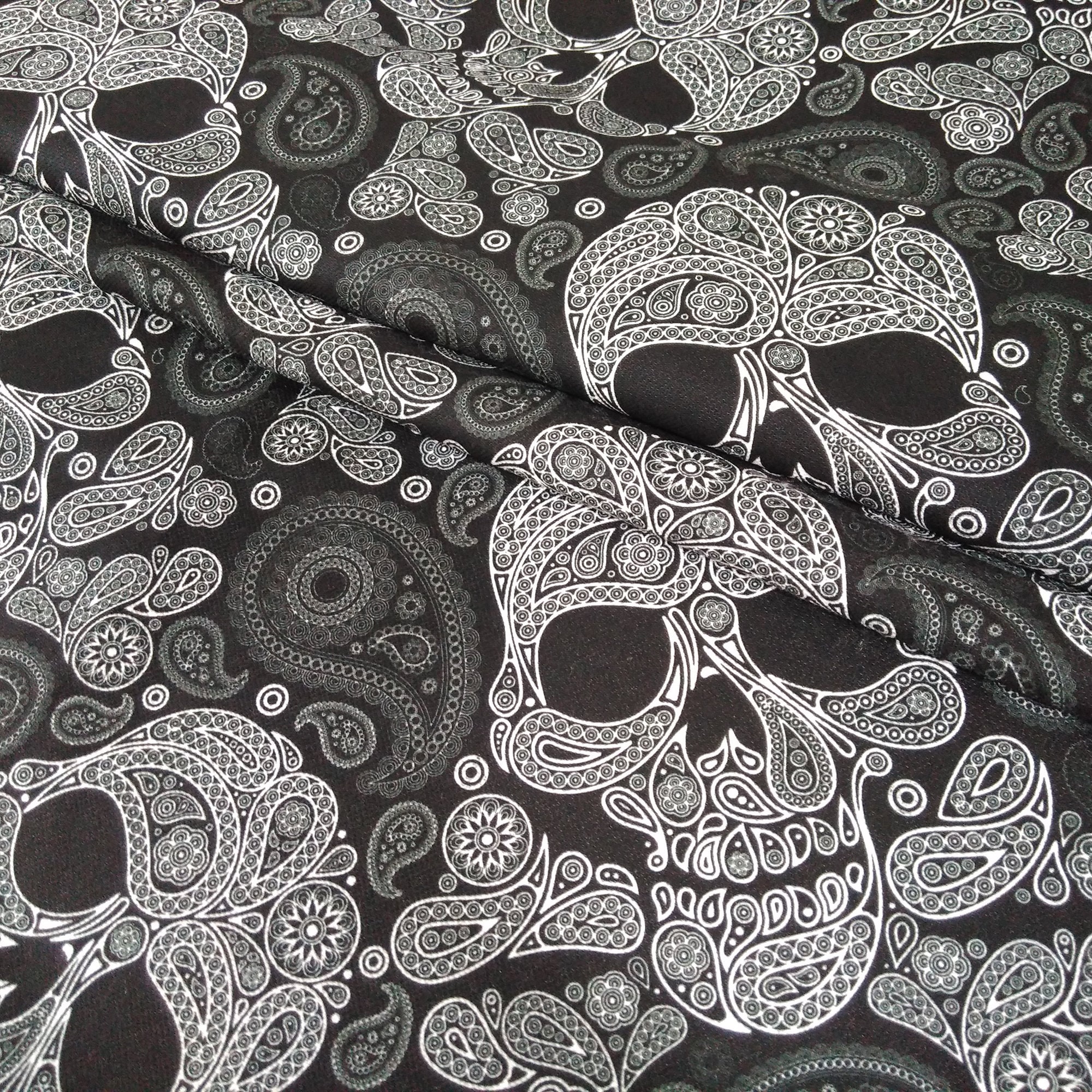 Skull Flower Paisley Patterned Digital Printed Black Fabric - Etsy