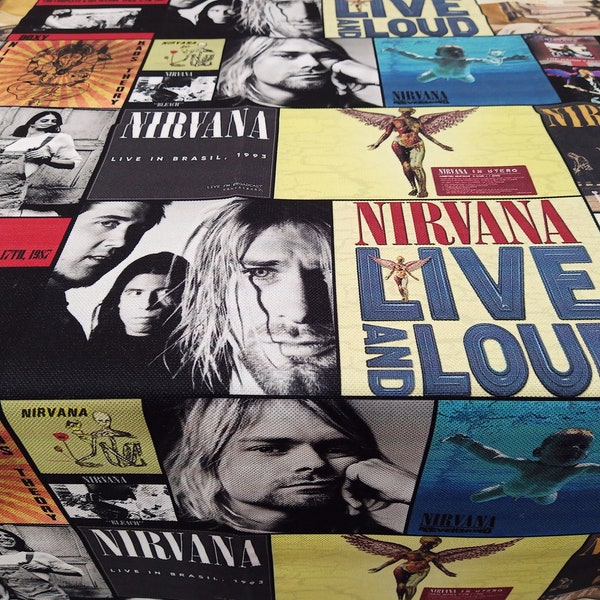 Nirvana Album Covers Patterns Tissu d'ameublement décoratif pour salle de guitare, tissu d'intérieur et d'extérieur imprimé numérique