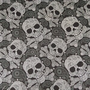Skull Flower Paisley Patterned Digital Printed Black Fabric - Etsy