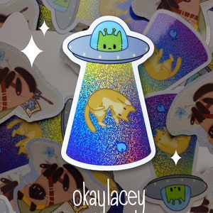 Alien Cat UFO Sticker: Waterproof Vinyl Decal