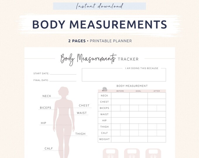 Body Measurement Chart Printable, Fillable Body Measurements Tracker ...