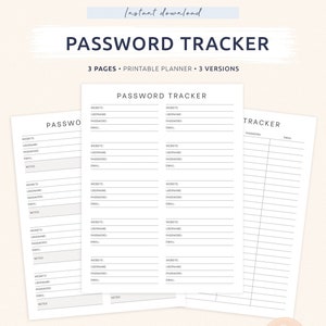 Password Tracker, Log Password Organizer, Password List Keeper, Page planificateur, A4, A5 & Letter size