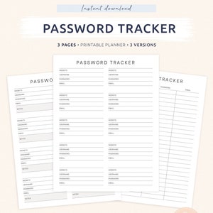 Password Tracker, Log Password Organizer, Password List Keeper, Planner page, A4, A5 & Letter size