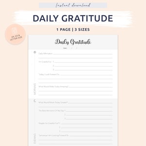 Diario diario de gratitud, rutina de la mañana y de la noche, diario de gratitud, gratitud imprimible, manifiesto, tamaño A4, A5 & carta