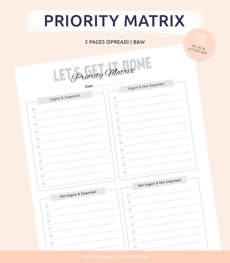 Daily tasks to do list priority matrix decision matrix etsy