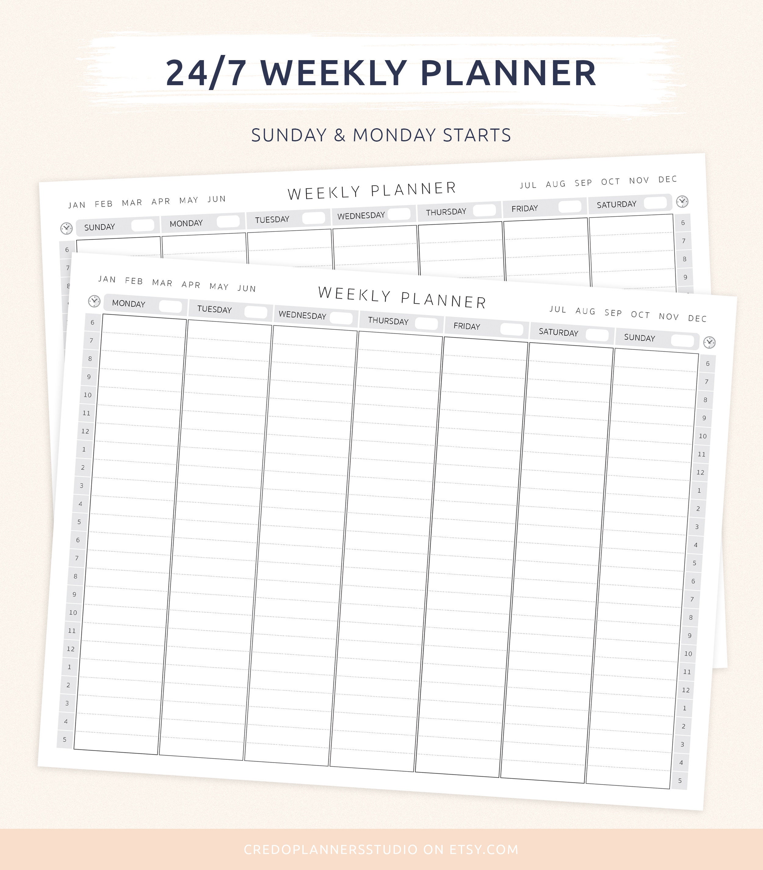 24/7 Weekly Planner Weekly Schedule Printable Weekly - Etsy